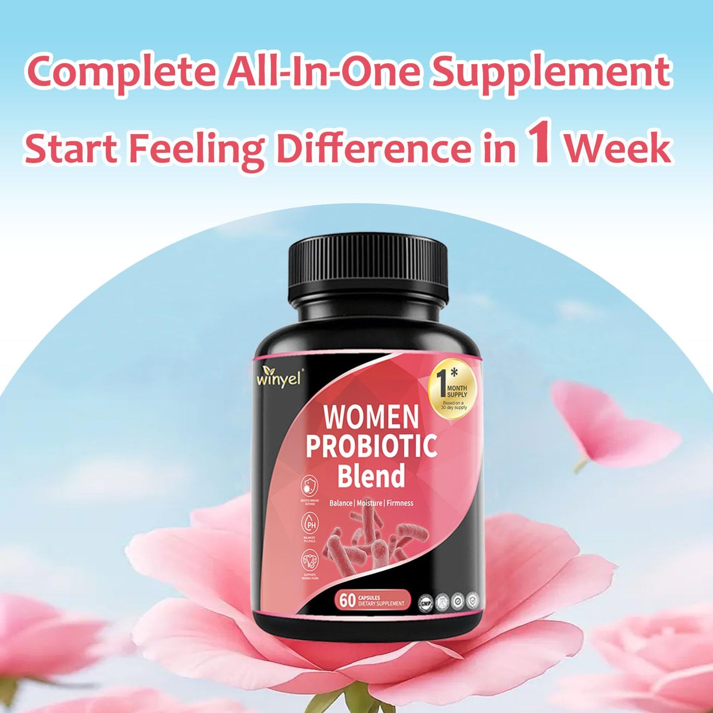 WINYEL Vaginal Probiotics for Women with Prebiotics & Herbal Blend – pH Balance & Feminine Health Support – Multi-Strain Lactobacillus for Vaginal Flora, - Maple Wellness Supplements