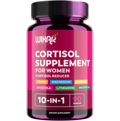 WIXAR Cortisol Supplements for Women with Ashwagandha, Magnesium, L-Theanine, Rhodiola Rosea - for High Cortisol Balanace Manager - for Sleep Support, Mood & Focus Supplement - 90 Capsules - Maple Wellness Supplements