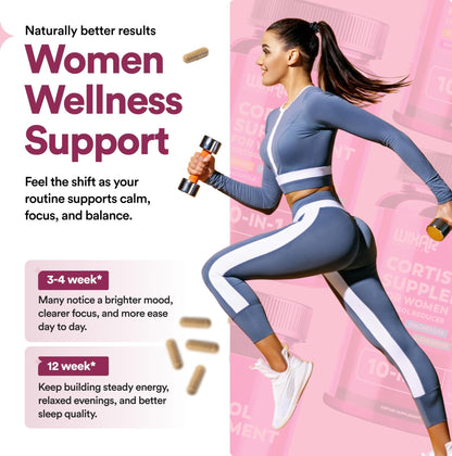 WIXAR Cortisol Supplements for Women with Ashwagandha, Magnesium, L-Theanine, Rhodiola Rosea - for High Cortisol Balanace Manager - for Sleep Support, Mood & Focus Supplement - 90 Capsules - Maple Wellness Supplements