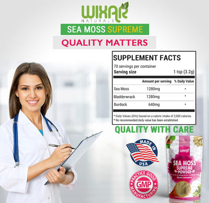 Wixar Wildcrafted Sea Moss Powder – (8 Ounces) – Natural Irish Sea Moss and Bladderwra - Maple Wellness Supplements