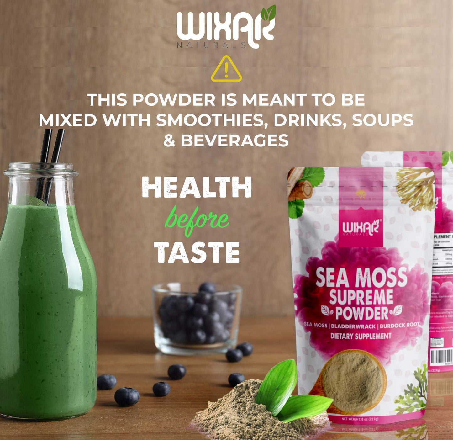 Wixar Wildcrafted Sea Moss Powder – (8 Ounces) – Natural Irish Sea Moss and Bladderwra - Maple Wellness Supplements