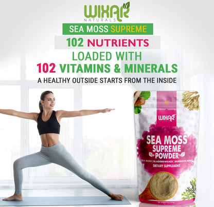 Wixar Wildcrafted Sea Moss Powder – (8 Ounces) – Natural Irish Sea Moss and Bladderwra - Maple Wellness Supplements