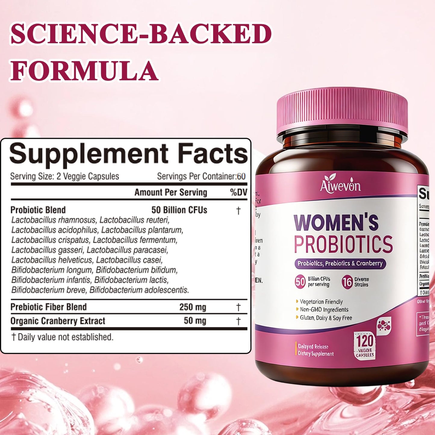 Women Probiotics 50 Billion CFU: Probiotics for Women with Prebiotics & Cranberry, 16 Strain Probiotic Supplement for Digestive Gut Health, Vaginal & Urinary Tract Support - Maple Wellness Supplements