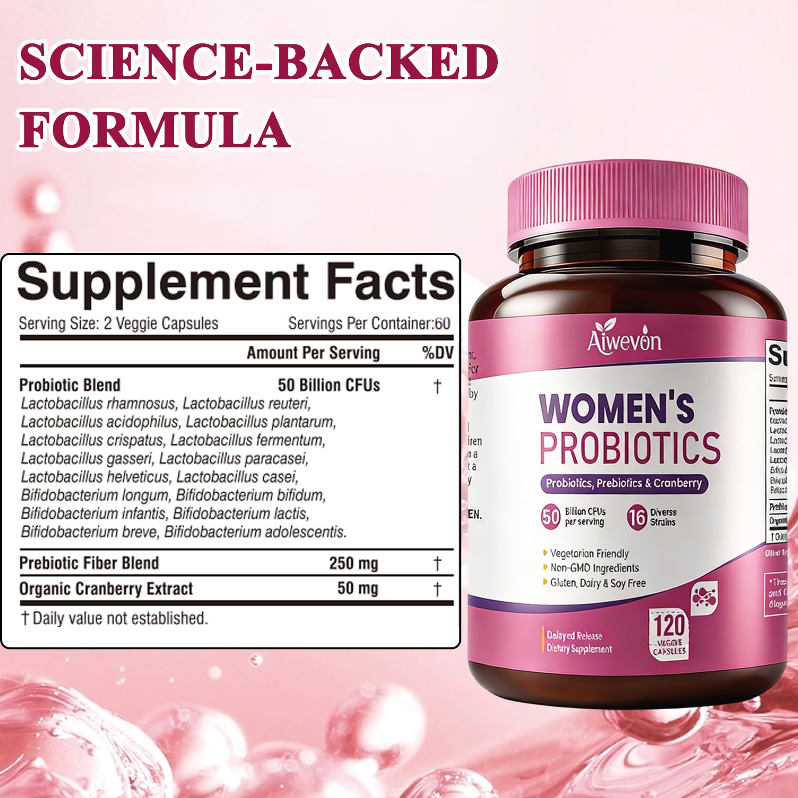 Women Probiotics 50 Billion CFU: Probiotics for Women with Prebiotics & Cranberry, 16 Strain Probiotic Supplement for Digestive Gut Health, Vaginal & Urinary Tract Support - Maple Wellness Supplements