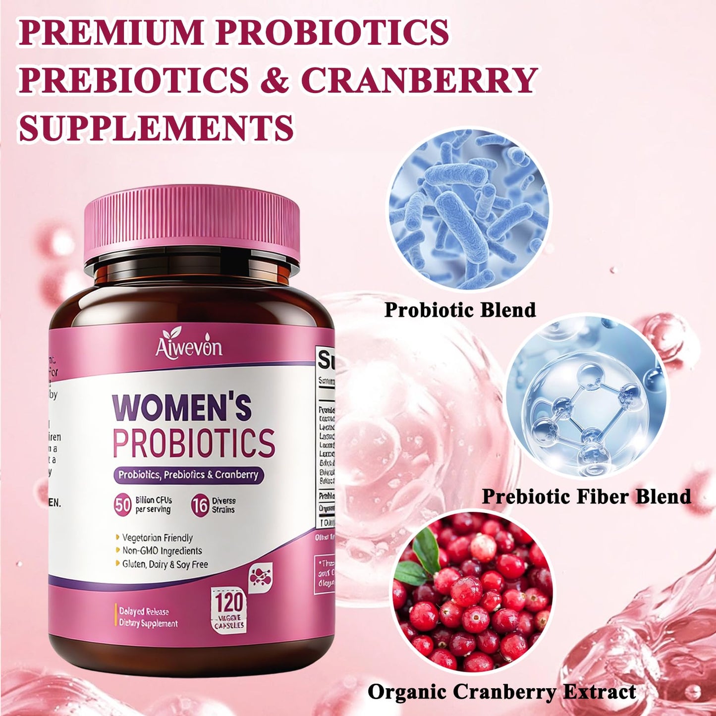 Women Probiotics 50 Billion CFU: Probiotics for Women with Prebiotics & Cranberry, 16 Strain Probiotic Supplement for Digestive Gut Health, Vaginal & Urinary Tract Support - Maple Wellness Supplements