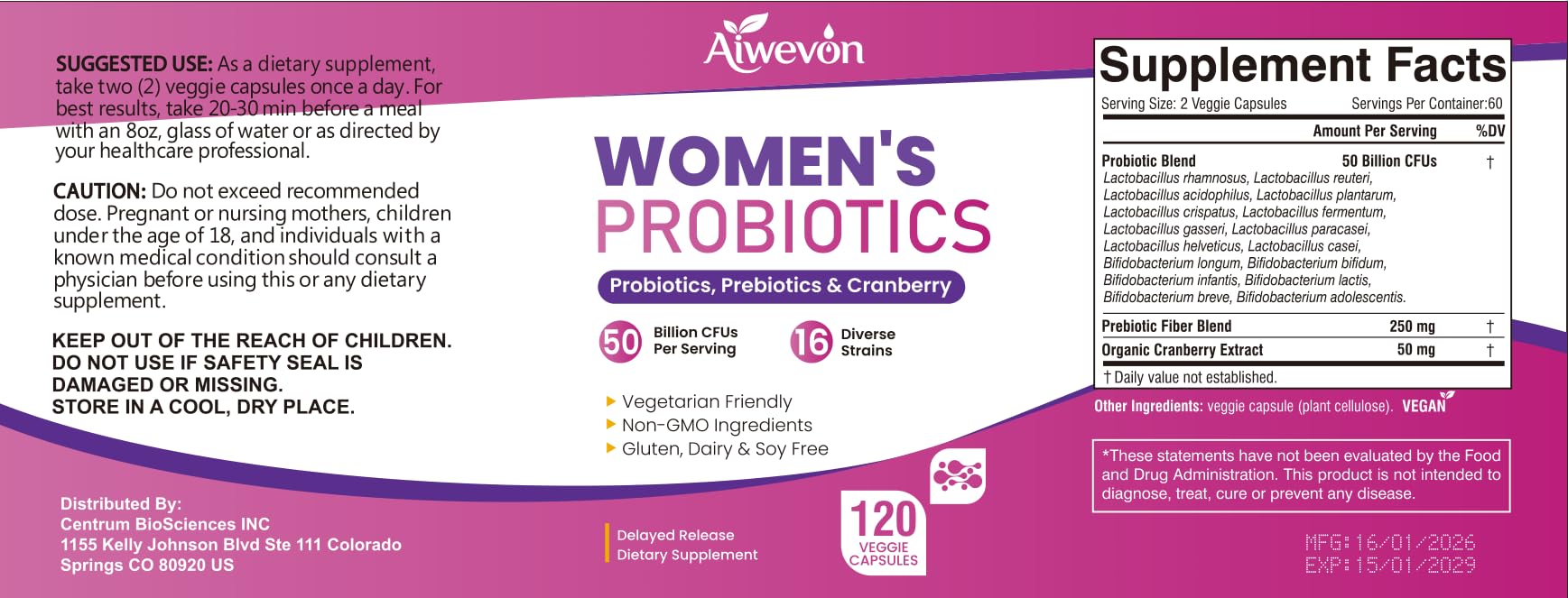 Women Probiotics 50 Billion CFU: Probiotics for Women with Prebiotics & Cranberry, 16 Strain Probiotic Supplement for Digestive Gut Health, Vaginal & Urinary Tract Support - Maple Wellness Supplements