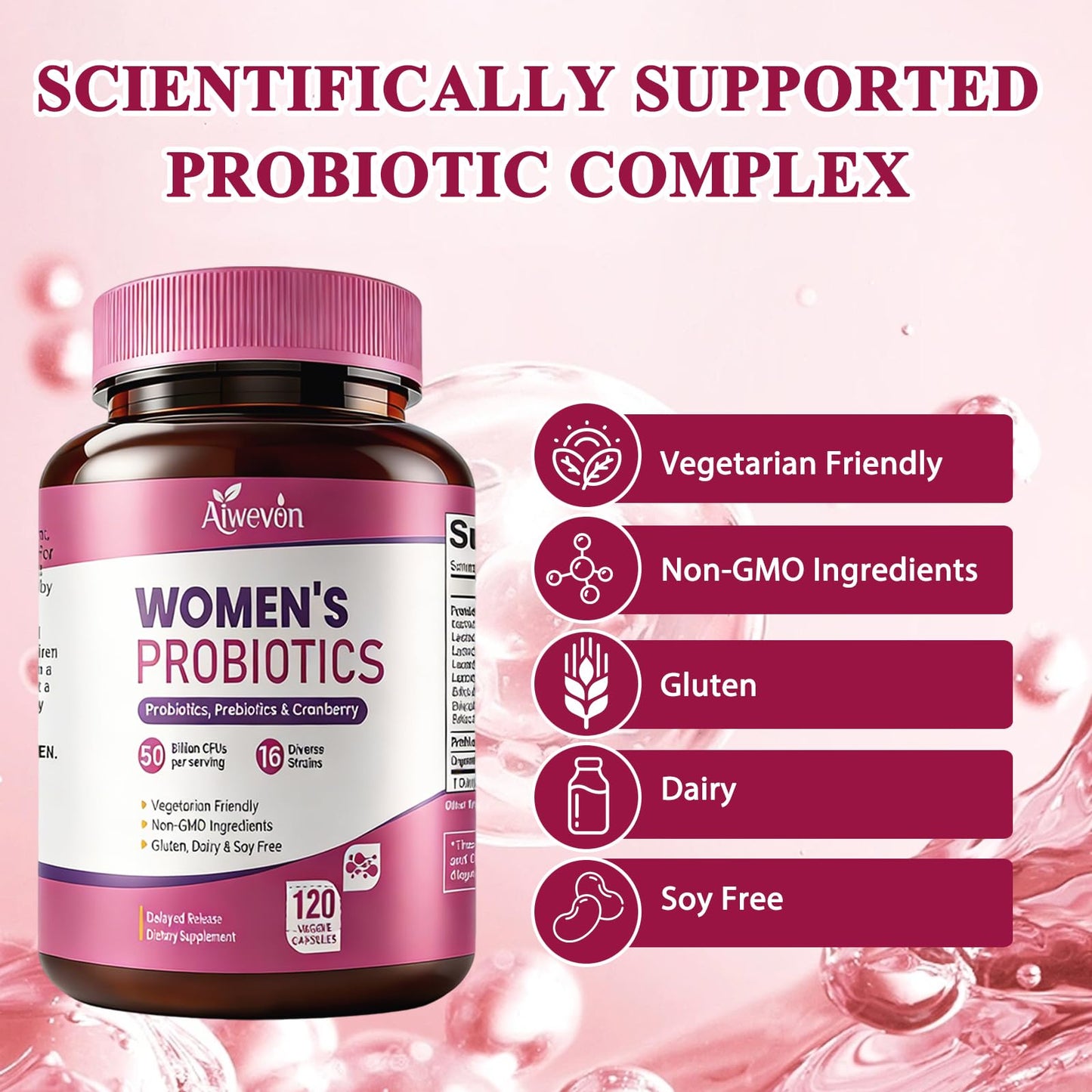 Women Probiotics 50 Billion CFU: Probiotics for Women with Prebiotics & Cranberry, 16 Strain Probiotic Supplement for Digestive Gut Health, Vaginal & Urinary Tract Support - Maple Wellness Supplements