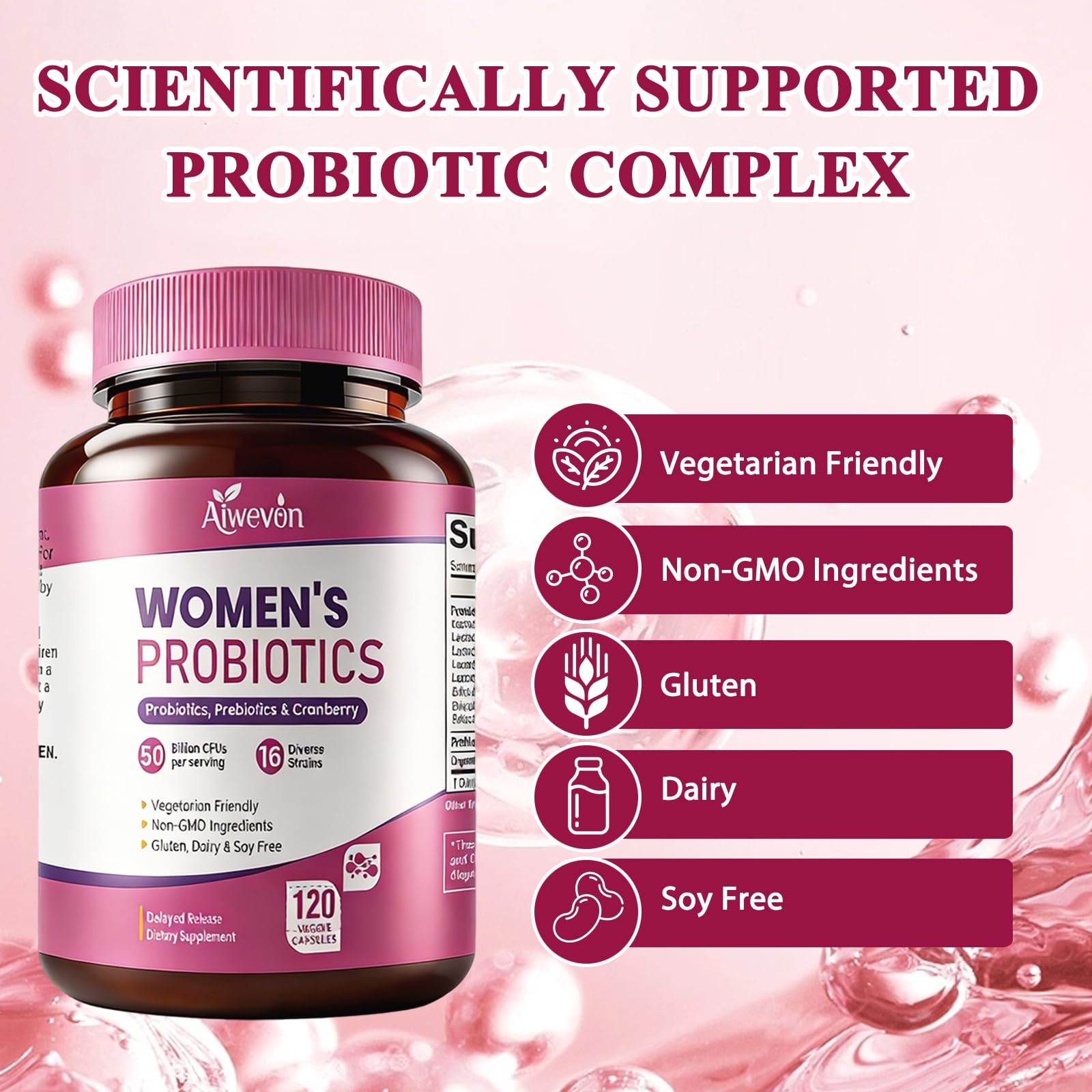 Women Probiotics 50 Billion CFU: Probiotics for Women with Prebiotics & Cranberry, 16 Strain Probiotic Supplement for Digestive Gut Health, Vaginal & Urinary Tract Support - Maple Wellness Supplements