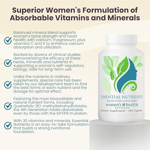 Women's Health Network Essential Nutrients – Daily Multivitamin for Energy, Healthy Aging & Immune Support, Folate as Quatrefolic®, a Patented Natural Form of 5-MTHF - Maple Wellness Supplements