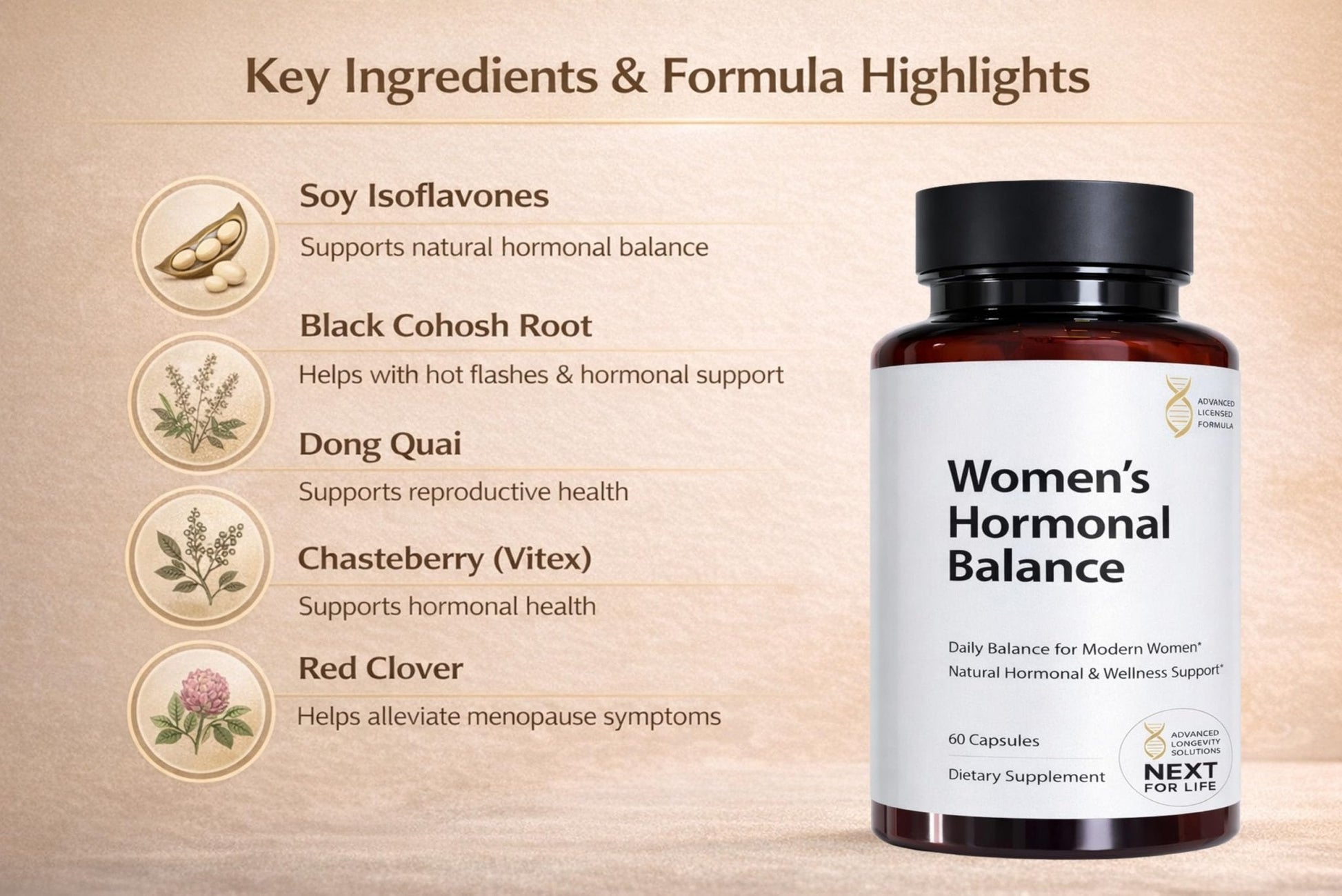 Women’s Hormonal Balance Supplement – Menopause & PMS Support – Mood, Energy & Cycle Regulation – Botanical Formula – 60 Capsules - Maple Wellness Supplements