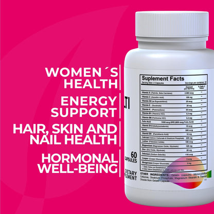 Women’s Multivitamin 18+ Vitamins & Minerals | Biotin, Folic Acid, Zinc, Calcium, Magnesium & Vitamin D | Hair, Skin & Nails Support, Energy - Maple Wellness Supplements