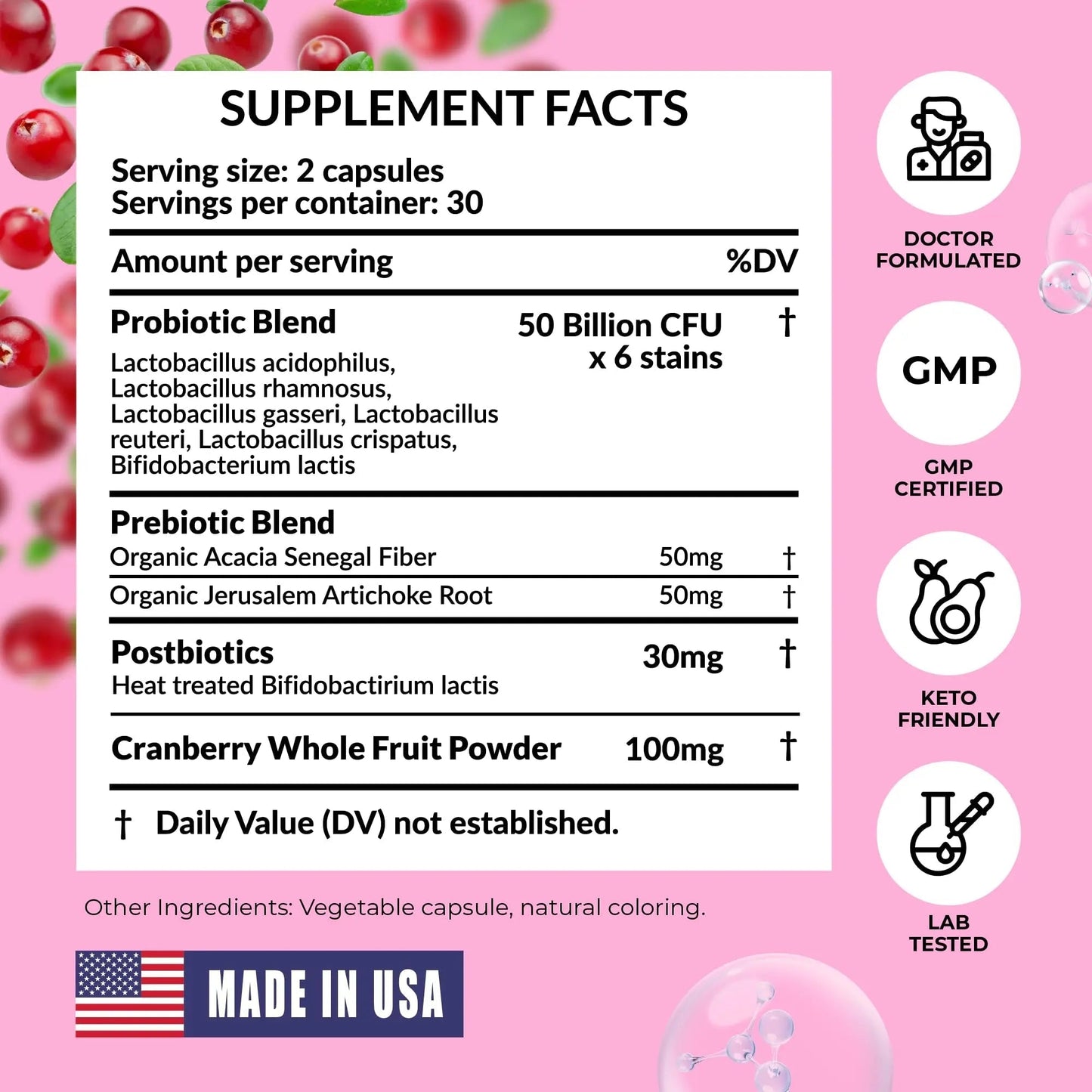 Women’s Probiotic for Vaginal Health | 50 Billion CFU with Probiotics, Prebiotic, Postbiotics & Cranberry for pH Balance, UTI Support, Yeast, Gut Health, Odor, Dryness & Feminine Comfort - Maple Wellness Supplements