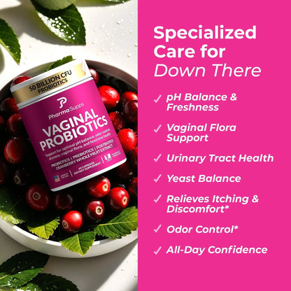 Women’s Probiotic for Vaginal Health | 50 Billion CFU with Probiotics, Prebiotic, Postbiotics & Cranberry for pH Balance, UTI Support, Yeast, Gut Health, Odor, Dryness & Feminine Comfort - Maple Wellness Supplements