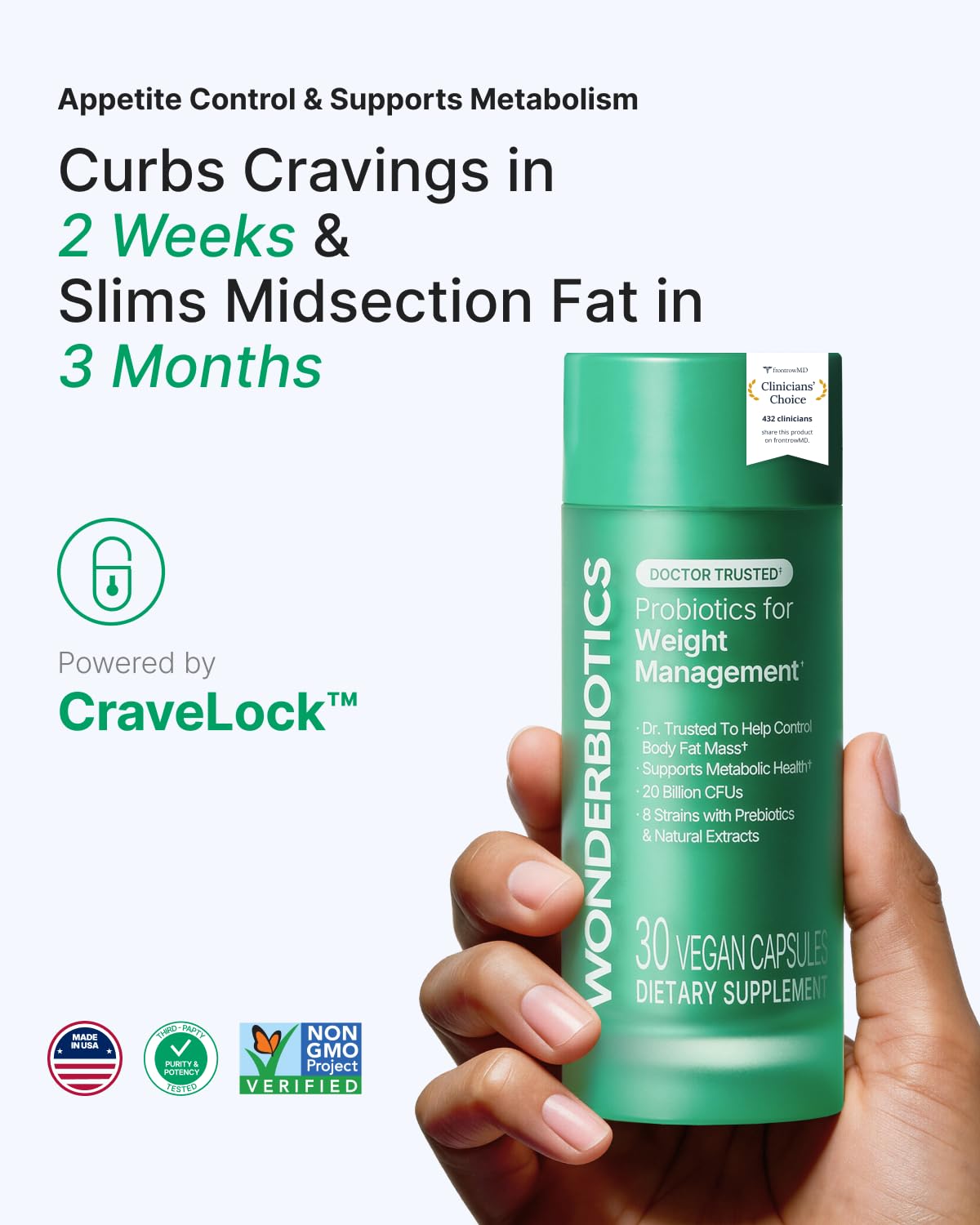 WonderBiotics Weight Management Probiotics for Women - Appetite Suppressant + 8 Clinically Strains - Safe & Natural Loss, Belly Fat, No Side Effects - 30 CT - Maple Wellness Supplements