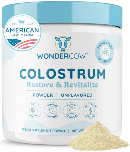 WONDERCOW Colostrum Supplement Powder for Gut Health, Immune Support & Wellness | Natural IgG Pure Whole Bovine Colostrum Superfood - Maple Wellness Supplements