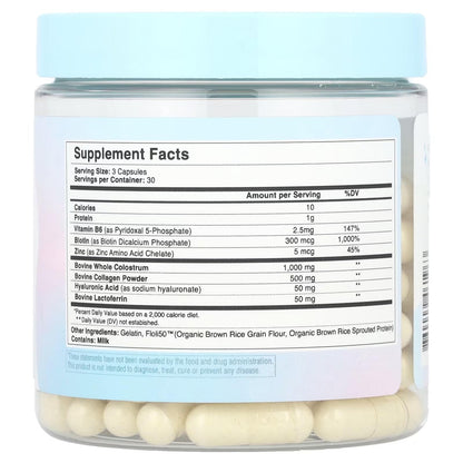 WONDERCOW Hair Skin and Nails Vitamins w/Bovine Colostrum, Collagen, Hyaluronic Acid, Biotin, Zinc, & Lactoferrin┃Supports Faster Hair Growth, Stronger Nails and Glowing Skin (30 Servings, Capsule) - Maple Wellness Supplements