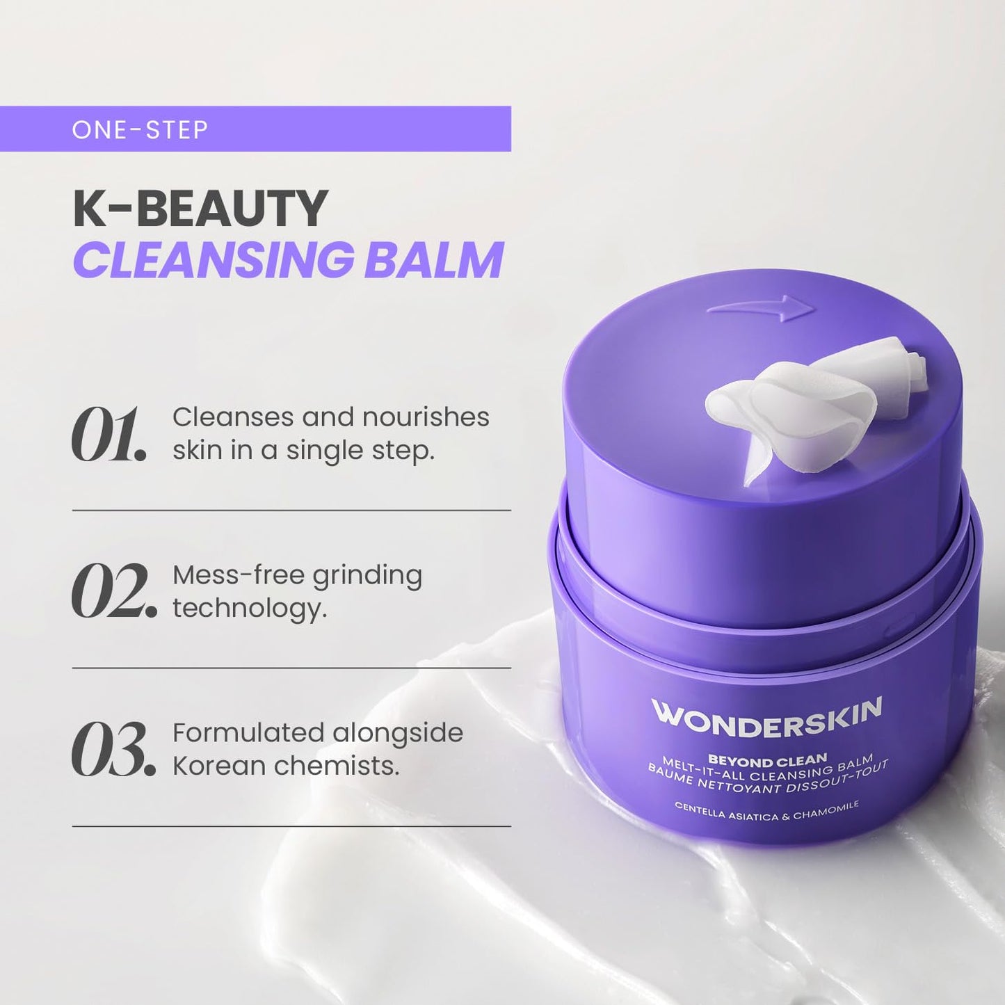 Wonderskin Cleansing Balm - Melt It All Balm to Milk Makeup Remover, Gentle Hydrating Face Cleanser with Centella and Chamomile - Maple Wellness Supplements