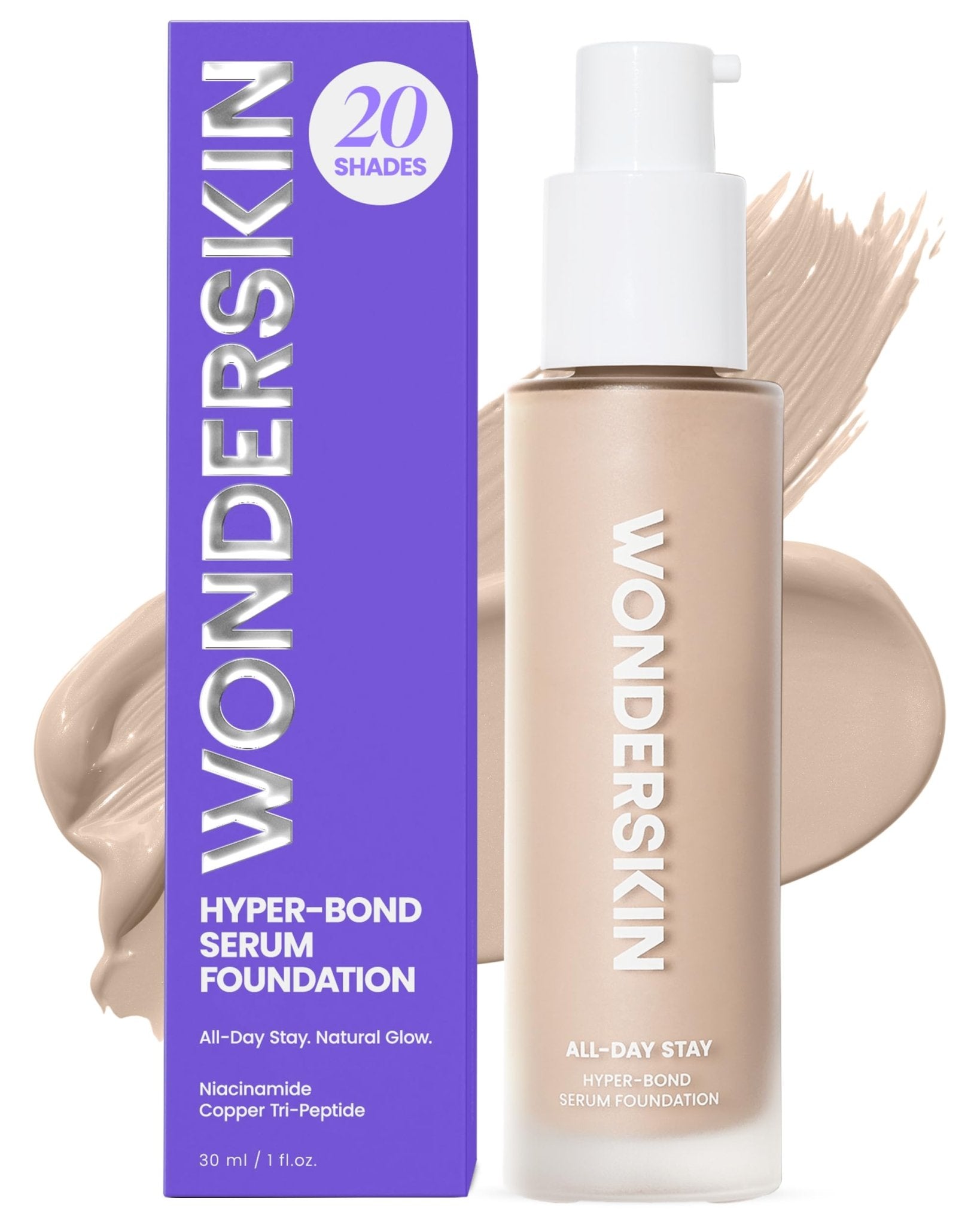 Wonderskin Hyper Bond All-Day Stay Serum Foundation – Waterproof, Transfer-Proof, 24HR Longwear Face Makeup with Niacinamide & Hyaluronic Acid – Lightweight, Natural Finish (Moonstone) - Maple Wellness Supplements