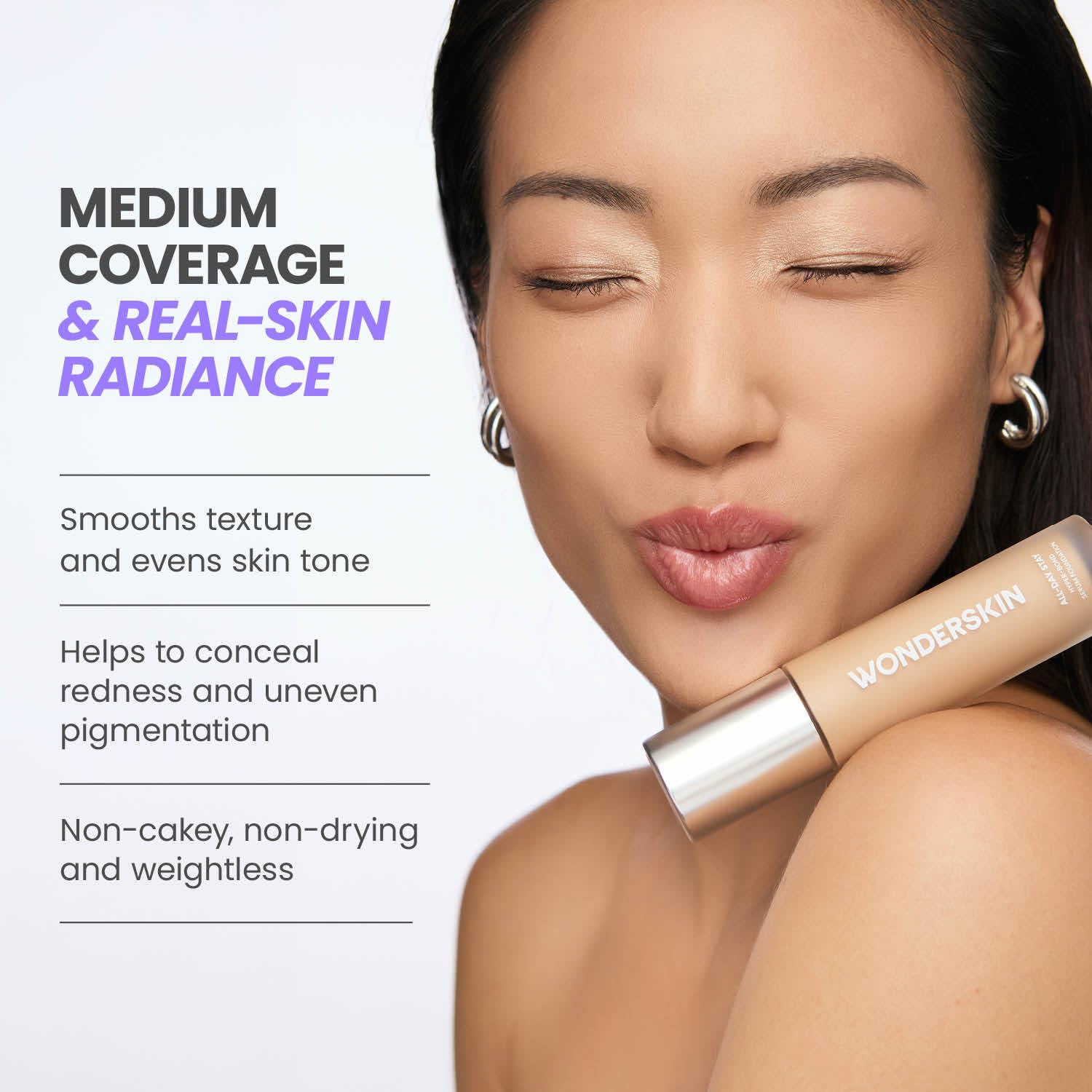 Wonderskin Hyper Bond All-Day Stay Serum Foundation – Waterproof, Transfer-Proof, 24HR Longwear Face Makeup with Niacinamide & Hyaluronic Acid – Lightweight, Natural Finish (Moonstone) - Maple Wellness Supplements
