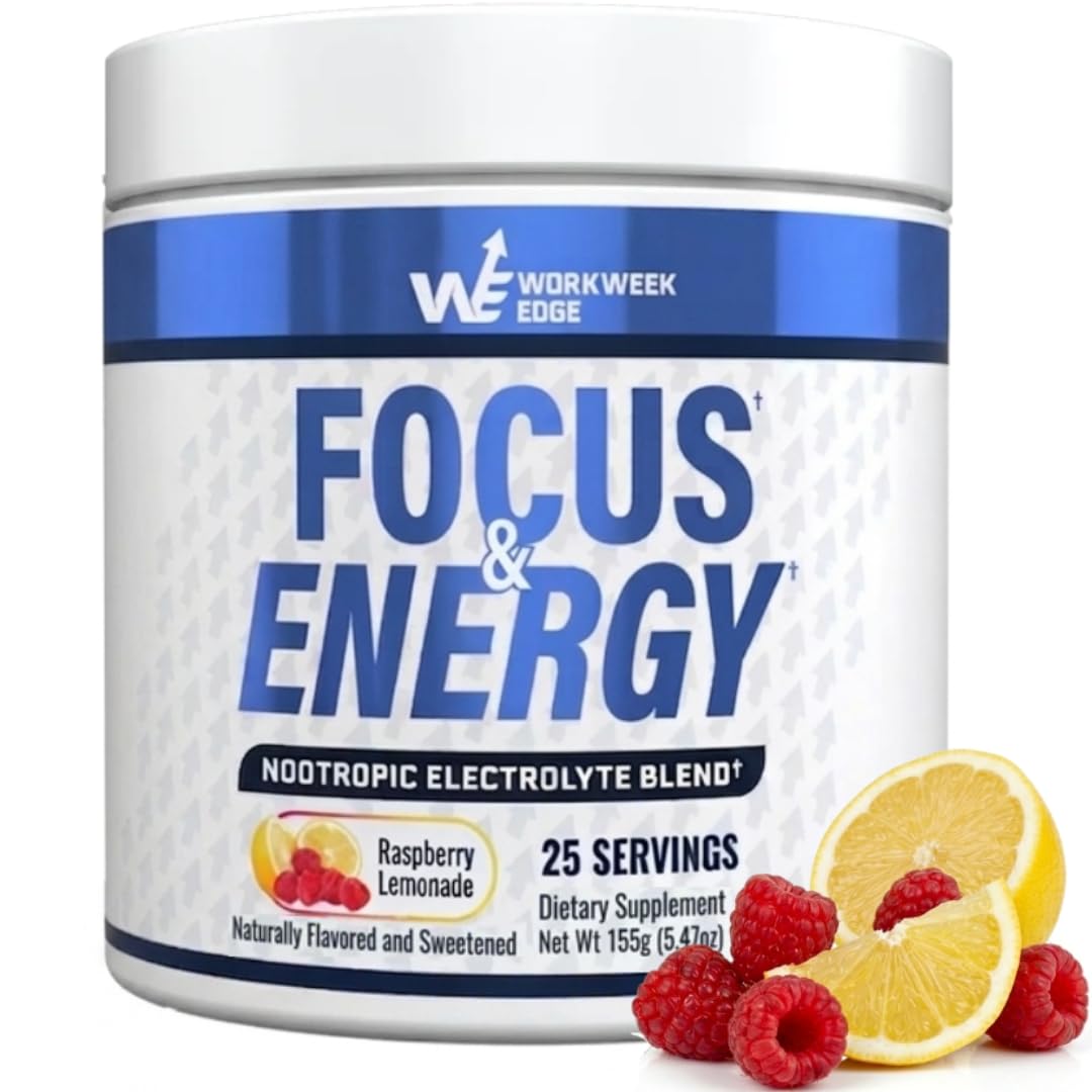 Workweek Edge Focus & Energy Drink Mix Powder – Zero Sugar, 100mg Caffeine + L-Theanine + L-Tyrosine Calm Nootropic Supplement for Steady Focus & Clean Energy – (25 Servings) - Maple Wellness Supplements