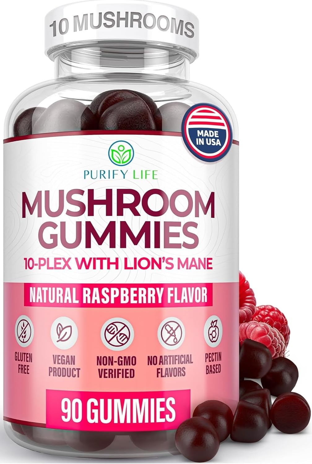 World's First Mushroom Complex Gummies with Lions Mane, Immune Support & Stress Relief, Nootropic Mushroom Supplement for Adults & Children (90 Chews 2500mg/serving) - Maple Wellness Supplements