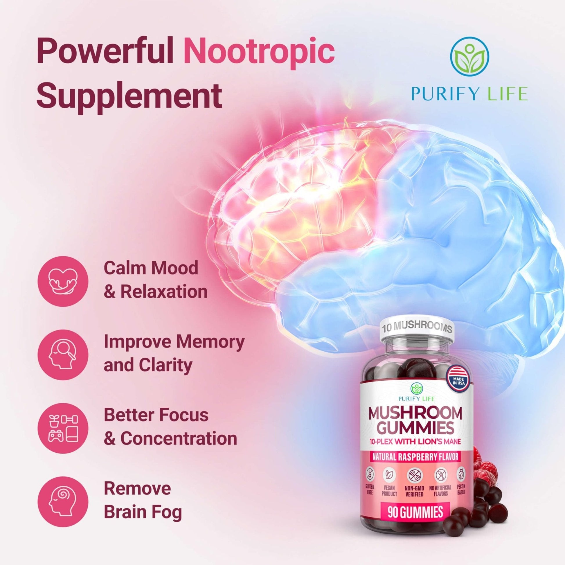 World's First Mushroom Complex Gummies with Lions Mane, Immune Support & Stress Relief, Nootropic Mushroom Supplement for Adults & Children (90 Chews 2500mg/serving) - Maple Wellness Supplements