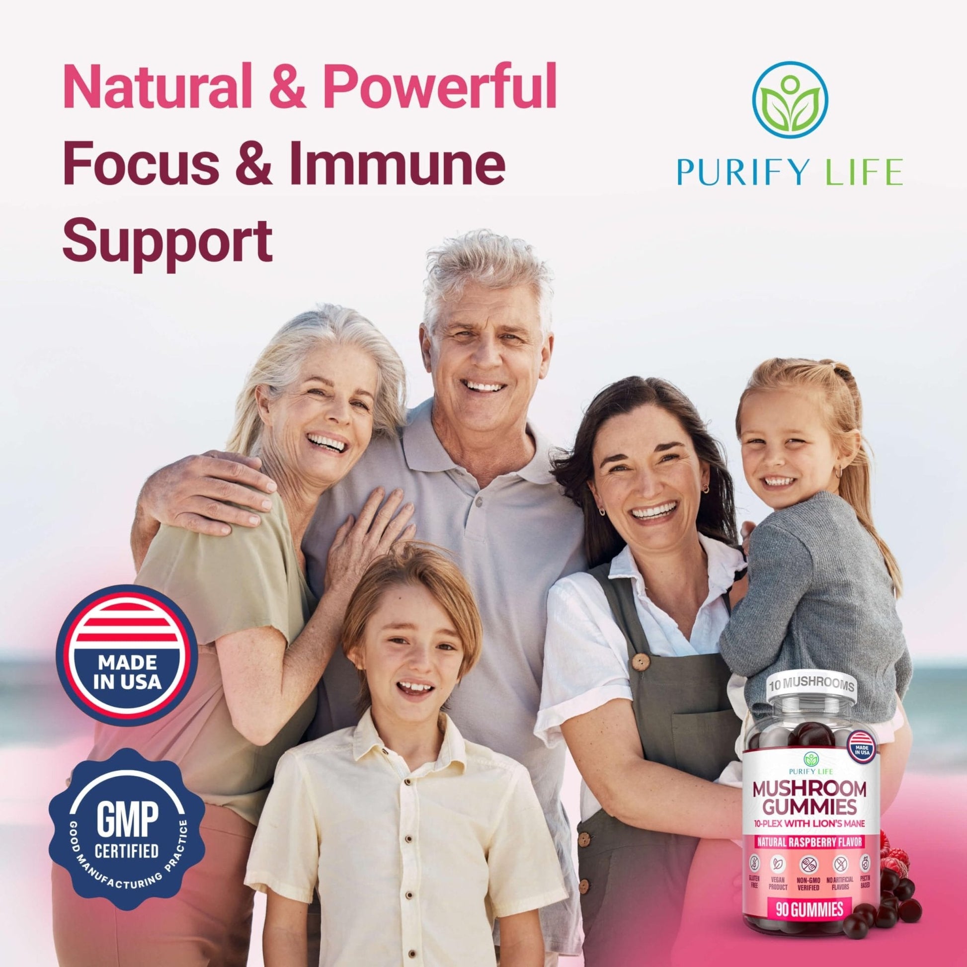 World's First Mushroom Complex Gummies with Lions Mane, Immune Support & Stress Relief, Nootropic Mushroom Supplement for Adults & Children (90 Chews 2500mg/serving) - Maple Wellness Supplements