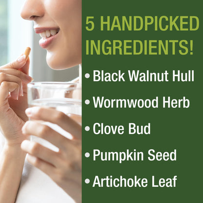 Wormwood Black Walnut Clove Cleanse for Humans. Elimination Detox + Intestinal Support Capsules Supplement for Adults and Kids. Pills with Artichoke and Pumpkin Seed for Additional Benefits - Maple Wellness Supplements