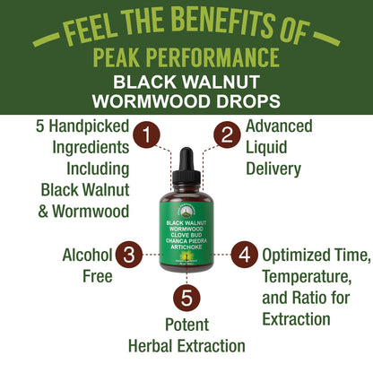 Wormwood Black Walnut Clove Cleanse for Humans. Elimination Detox + Intestinal Support Liquid Tincture Supplement for Adults and Kids. with Artichoke and Chanca Piedra for Additional Benefits - Maple Wellness Supplements