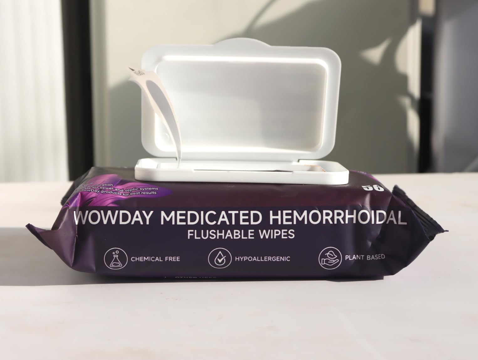 Wowday Flushable Hemorrhoid Wipes | Maximum Strength Witch Hazel Wipes | 56 Count Fragrance Free Adult Hemorrhoids Medicated Witch Hazels Wipe for Butt Hemorrhoidal Itch - Maple Wellness Supplements
