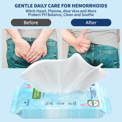 Wowday Flushable Hemorrhoid Wipes | Medicated Witch Hazel Wipes Ph Balanced | 112 Count Natural Fragrance Free Adult Hemorrhoids Witch Hazel Wipe for Butt Itch - Maple Wellness Supplements