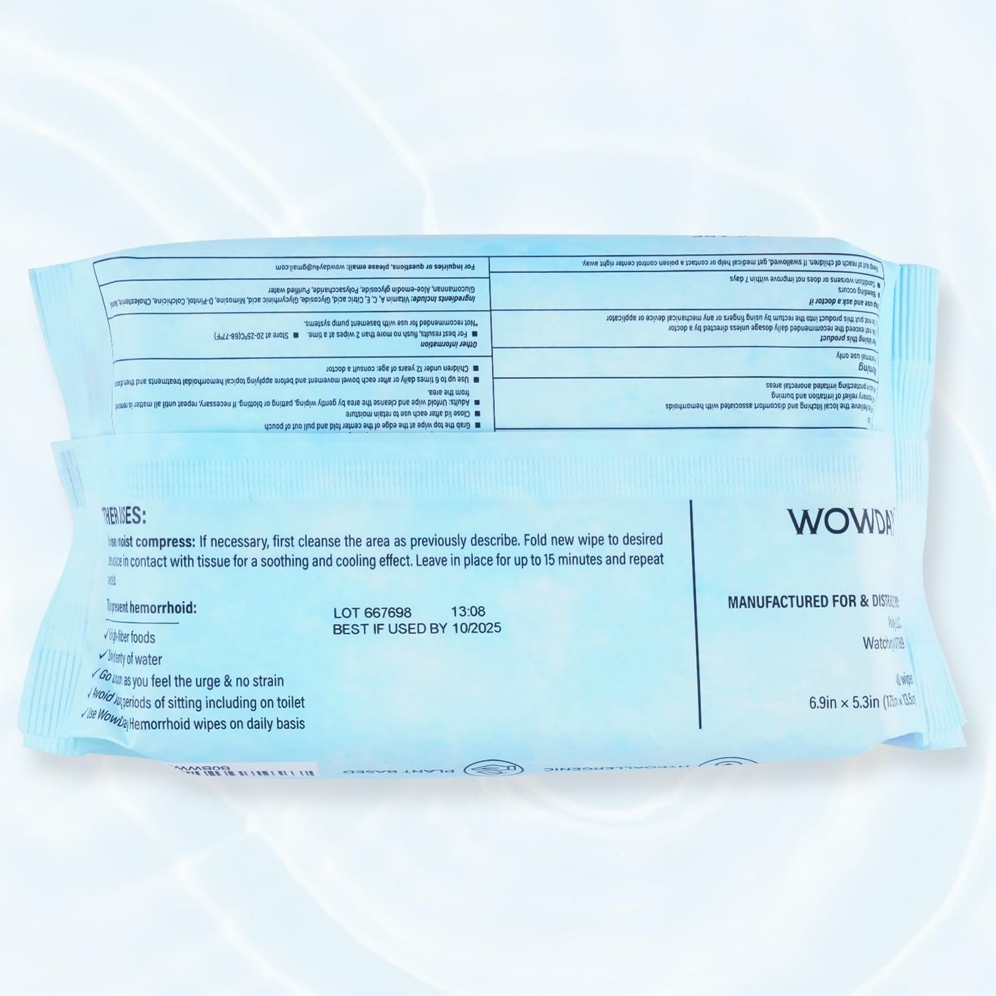 Wowday Flushable Hemorrhoid Wipes | Medicated Witch Hazel Wipes Ph Balanced | 112 Count Natural Fragrance Free Adult Hemorrhoids Witch Hazel Wipe for Butt Itch - Maple Wellness Supplements