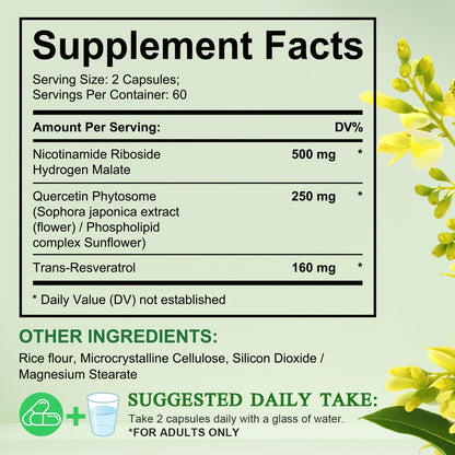 Xaarty NAD Supplement, 910MG Liposomal NAD for Women & Men, Nicotinamide Riboside, Resveratrol, Quercetin, NAD Resveratrol Supplement for Anti-Aging, 120 Capsules - Maple Wellness Supplements