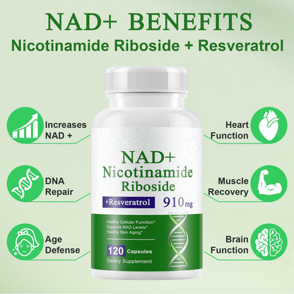 Xaarty NAD Supplement, 910MG Liposomal NAD for Women & Men, Nicotinamide Riboside, Resveratrol, Quercetin, NAD Resveratrol Supplement for Anti-Aging, 120 Capsules - Maple Wellness Supplements