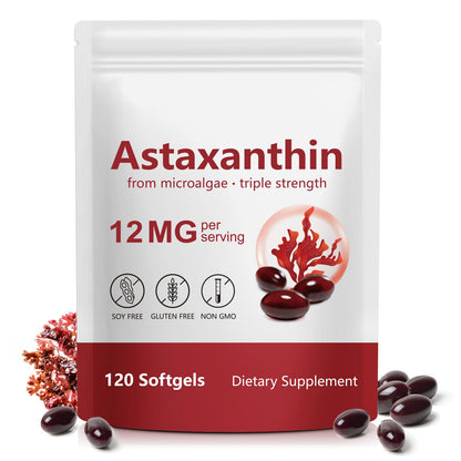 Xaarty Premium Astaxanthin 12mg, Natural Antioxidant Supplement for Eye, Joint, Skin Health,Microalgae Source, 4 Month Supply - Maple Wellness Supplements