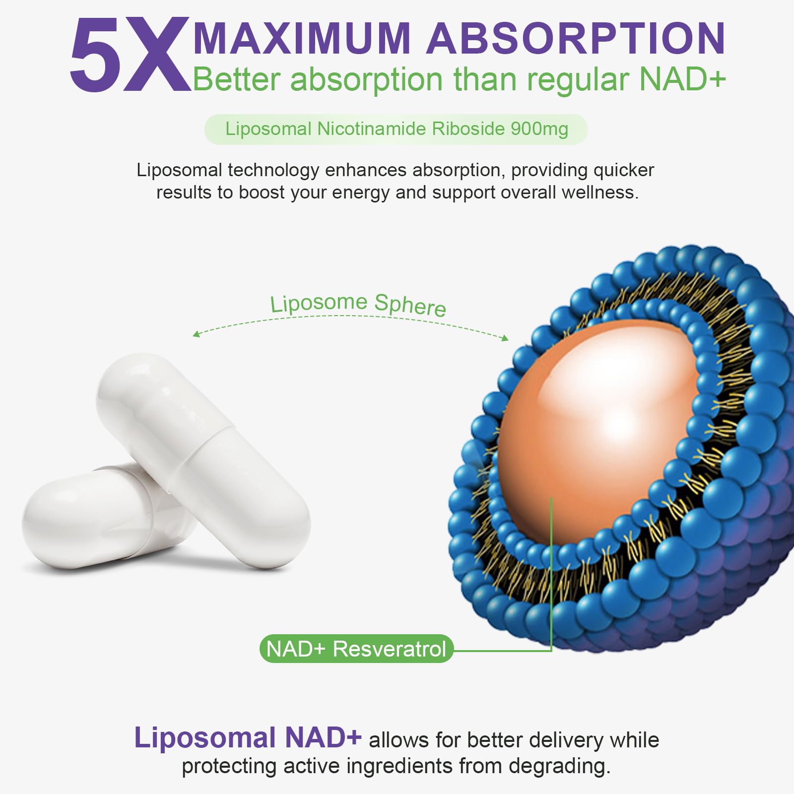 XINSZLIN NAD Supplement, NAD+ Nicotinamide Riboside Resveratrol 900mg, Dietary Supplement for Healthy Cellular Function, NAD+ Fuels Cellular Defense and Cctivates Anti-Aging Genes 80 Capsules - Maple Wellness Supplements