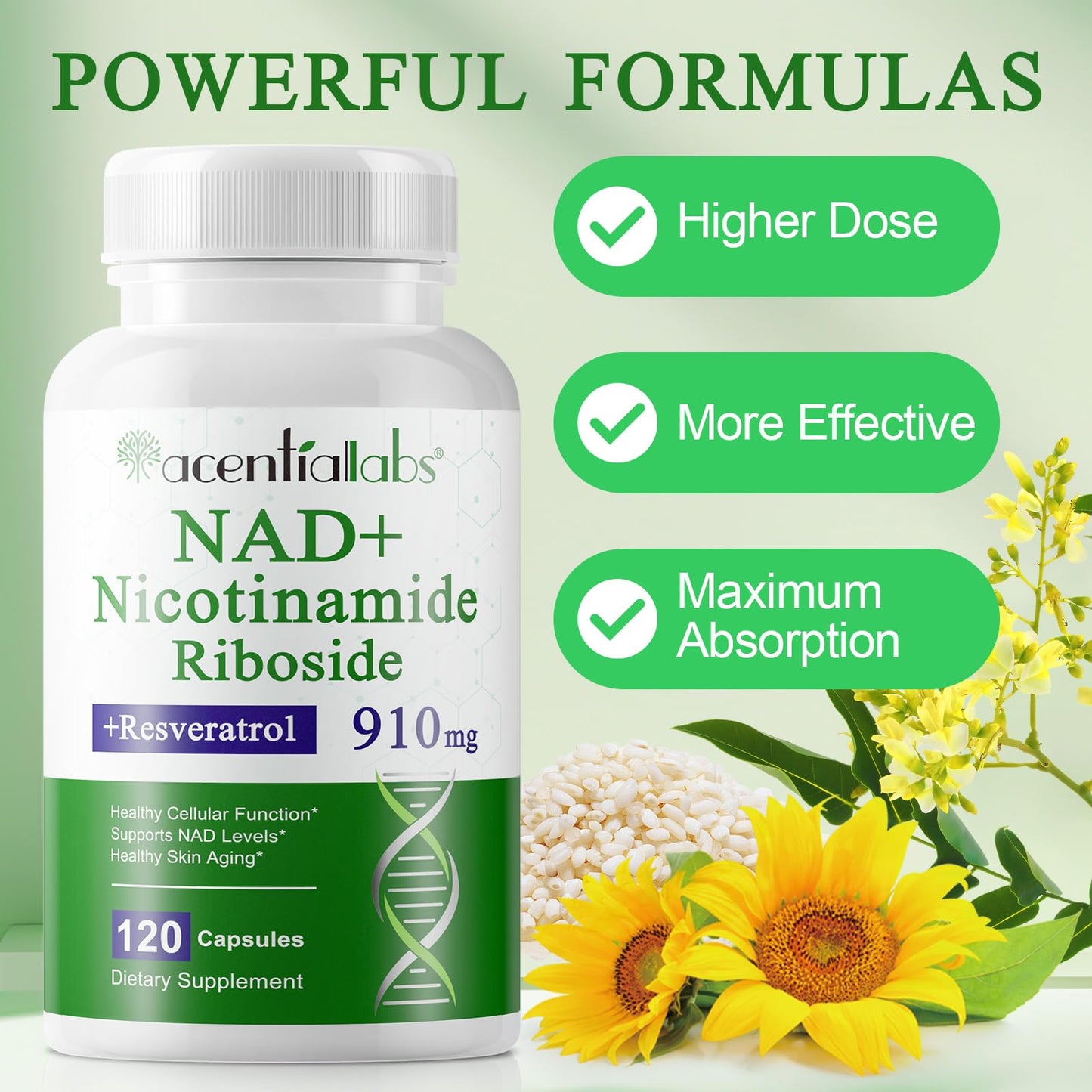 XINSZLIN NAD Supplement, NAD Nicotinamide Riboside Resveratrol 910mg, High Purity NAD Supplement for Healthy Cellular Function, Supports NAD Levels Healthy Skin Aging Dietary Supplement 120 Capsules - Maple Wellness Supplements