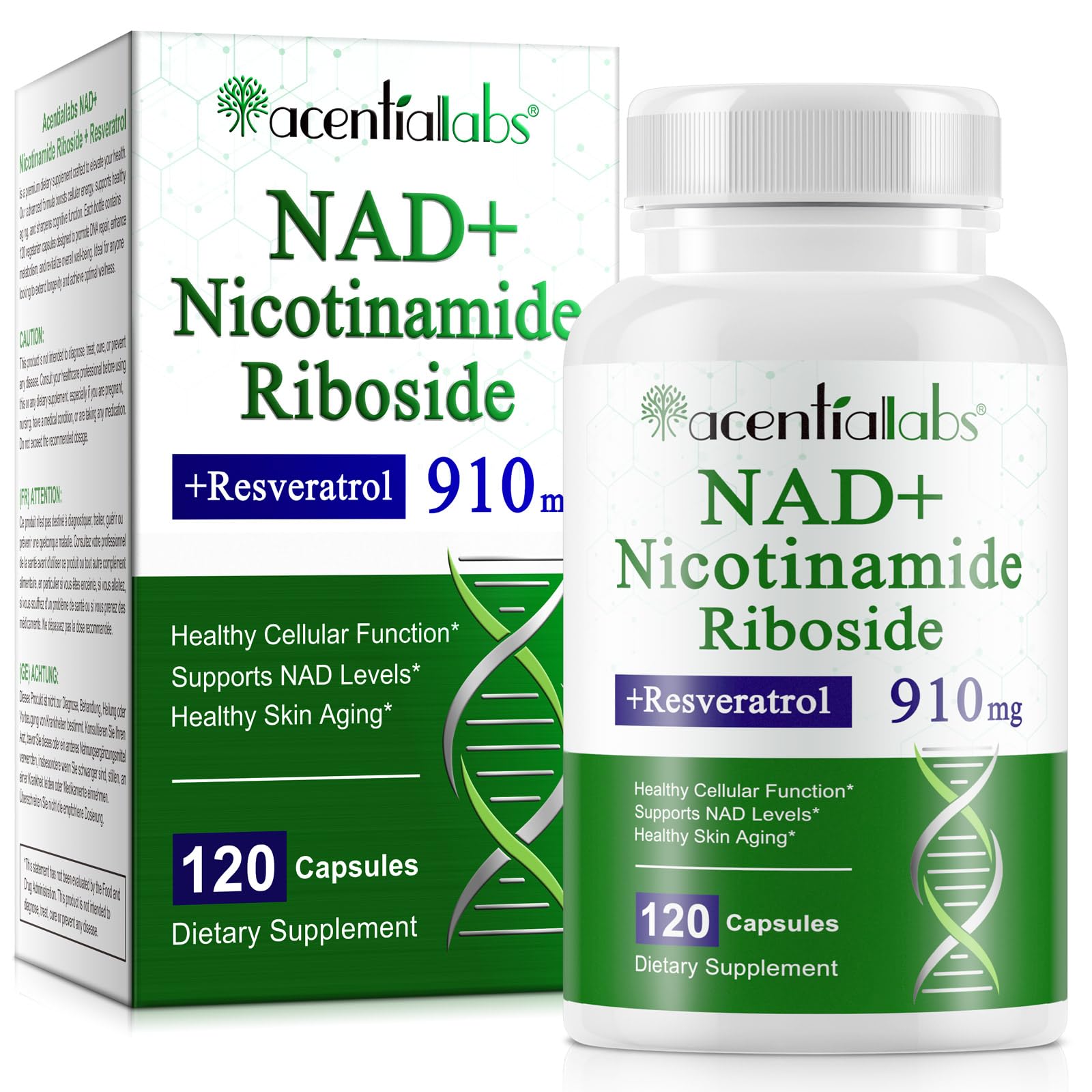 XINSZLIN NAD Supplement, NAD Nicotinamide Riboside Resveratrol 910mg, High Purity NAD Supplement for Healthy Cellular Function, Supports NAD Levels Healthy Skin Aging Dietary Supplement 120 Capsules - Maple Wellness Supplements