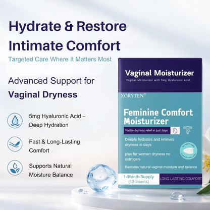 XORYTEN Vaginal Moisturizer for Revarey– 5mg Hyaluronic Acid – Vaginal Dryness, Hormone-Free Soothing Inserts, Non-Greasy, 12 Suppositories – 1 Month Supply (No fragrance) - Maple Wellness Supplements