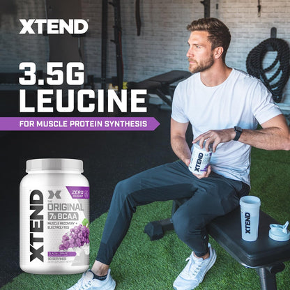 Xtend Original BCAA Powder, 7g BCAAs and 2.5g L-Glutamine for Muscle Recovery Hydration and Lean Muscle, Sugar Free Intra and Post Workout Drink with Electrolytes, Glacial Grape, 90 Servings - Maple Wellness Supplements
