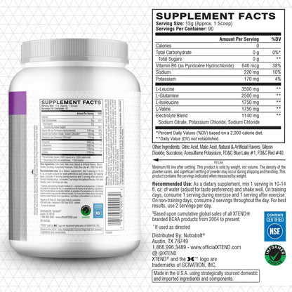 Xtend Original BCAA Powder, 7g BCAAs and 2.5g L-Glutamine for Muscle Recovery Hydration and Lean Muscle, Sugar Free Intra and Post Workout Drink with Electrolytes, Glacial Grape, 90 Servings - Maple Wellness Supplements