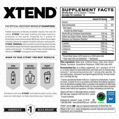 Xtend Original BCAA Powder, 7g BCAAs and 2.5g L-Glutamine for Muscle Recovery Hydration and Lean Muscle, Sugar Free Intra and Post Workout Drink with Electrolytes - Maple Wellness Supplements