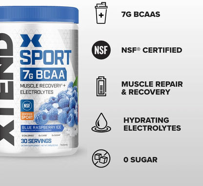 XTEND Sport BCAA Powder Blue Raspberry Ice - Electrolyte Powder for Recovery & Hydration with Amino Acids - 30 Servings - Maple Wellness Supplements