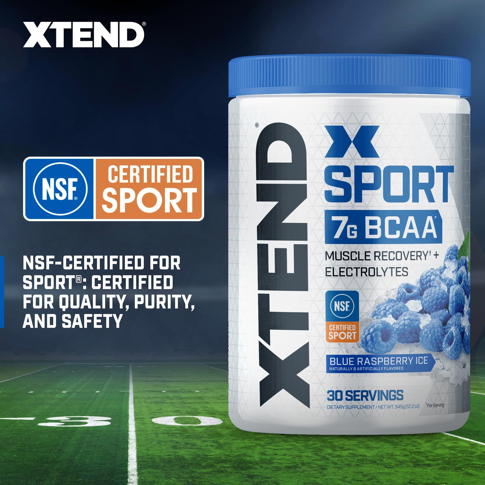 XTEND Sport BCAA Powder Blue Raspberry Ice - Electrolyte Powder for Recovery & Hydration with Amino Acids - 30 Servings - Maple Wellness Supplements
