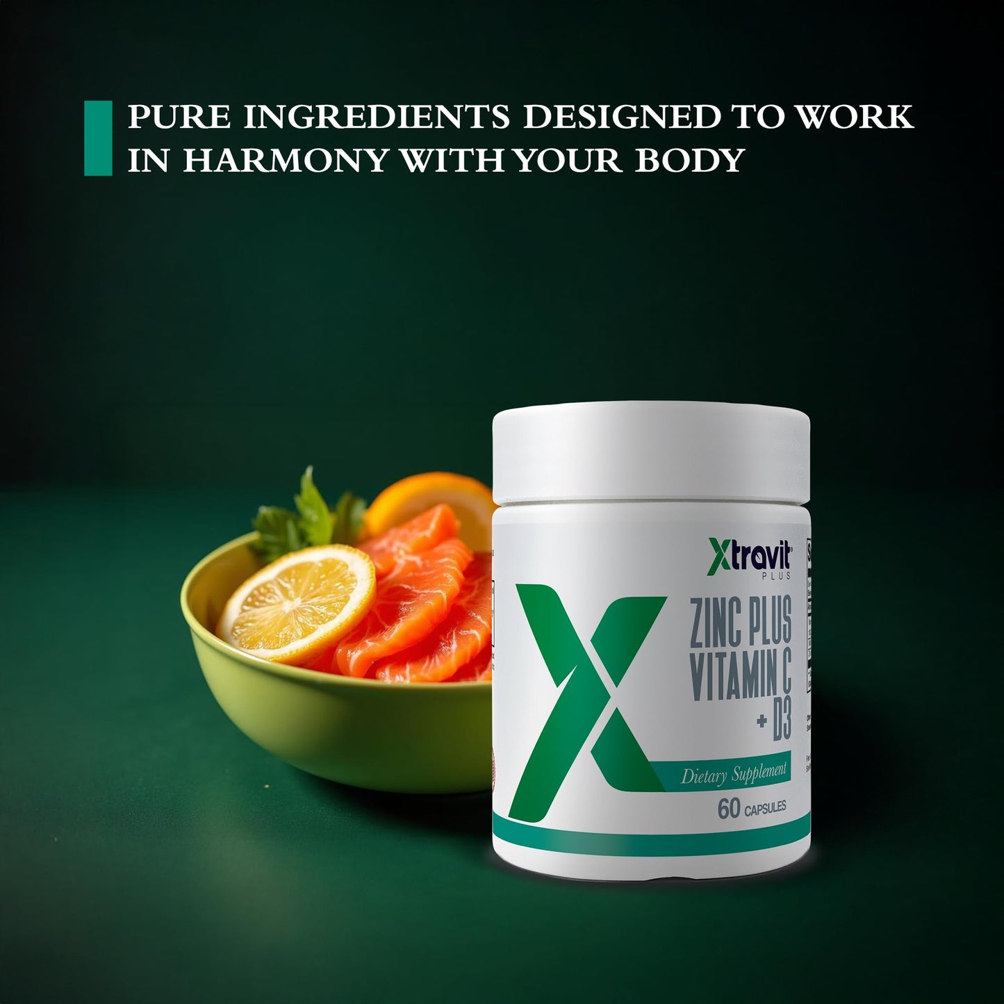 Xtravit Zinc Plus Vitamin C + D3 Supplement – Natural Immune Defense Supplements for Men & Women - May Support Skin, Energy, Bones, & Overall Wellness - Non-GMO, Gluten-Free, No Fillers, 60 Capsules - Maple Wellness Supplements