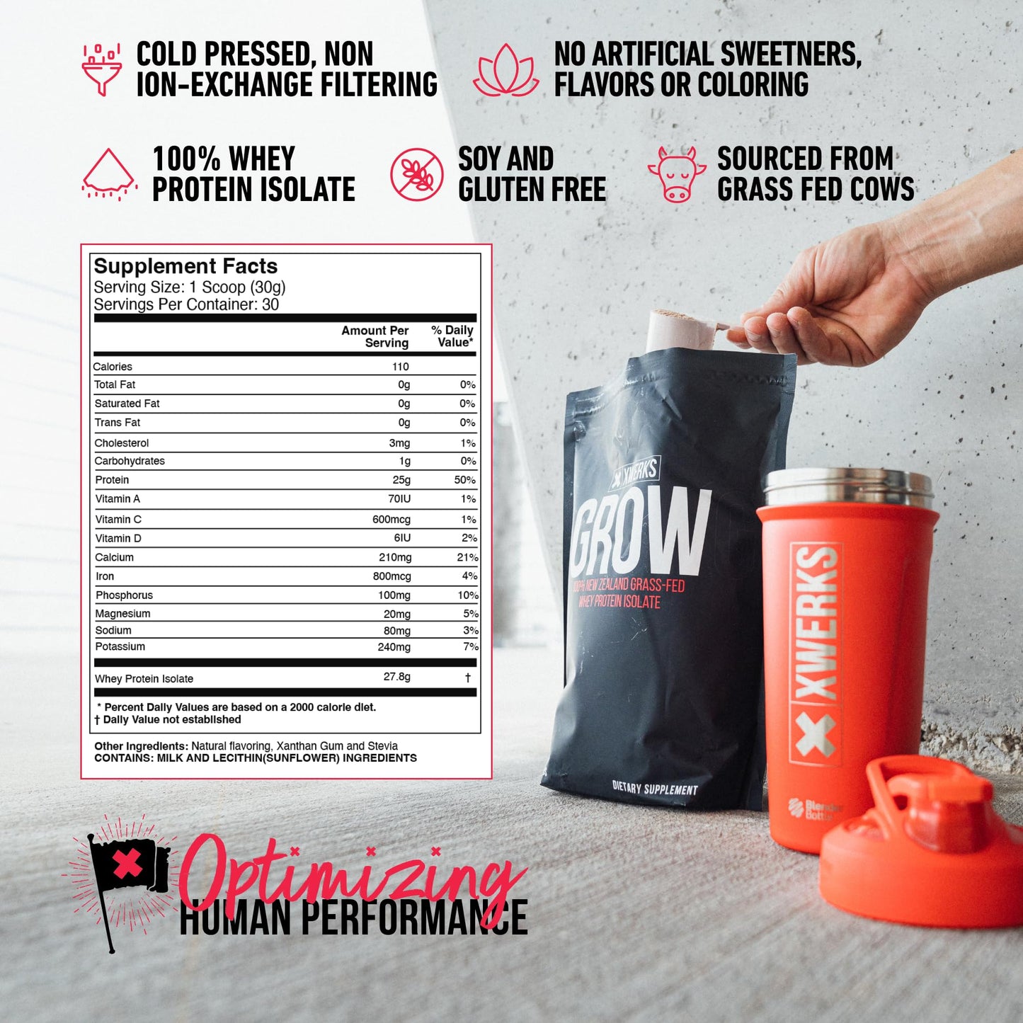 Xwerks Grow 100% New Zealand Grass-Fed Whey Protein - 25g of Pure Isolate Protein - Maple Wellness Supplements