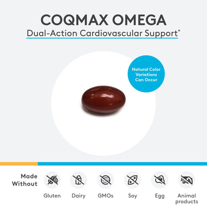 XYMOGEN CoQmax Omega 50 mg - Dual-Action Heart Health Support - CoQ10 Plus Fish Oil Omega-3 - MaxSimil Monoglyceride EPA DHA - Enhanced Absorption - 120 Softgels - Maple Wellness Supplements