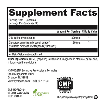 XYMOGEN Hormone Protect - Dim Supplements for Women with Glucoraphanin from Broccoli Extract - Promote Detoxification, Balance & Protect Estrogen Sensitive Tissues in The Breast & More (60 Capsules) - Maple Wellness Supplements