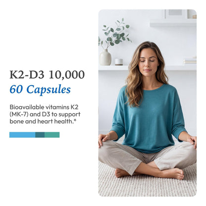 XYMOGEN K2-D3 10000 - Vitamin D3 K2 Supplement for Immune, Bone & Cardiovascular Support* - Non-GMO, Gluten-Free, Vegetarian - 60 Capsules - Maple Wellness Supplements