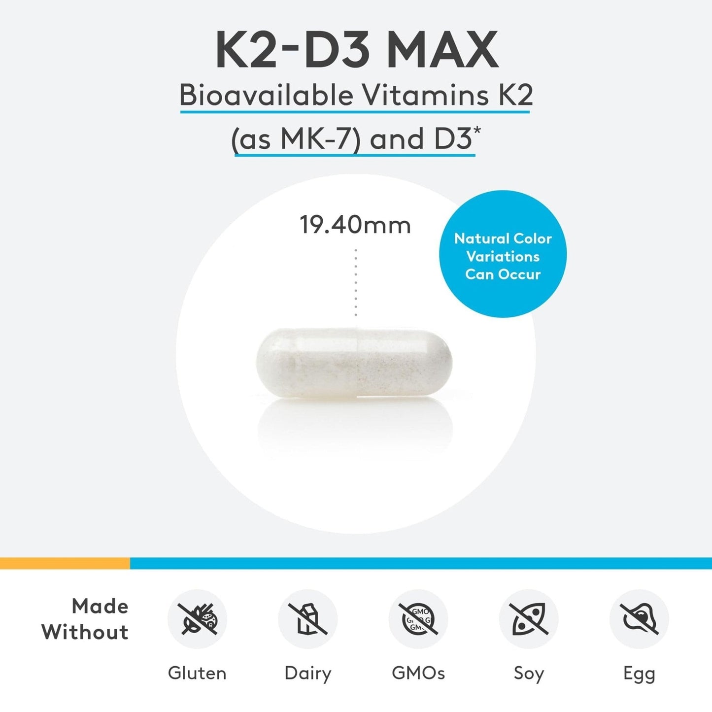 XYMOGEN K2-D3 Max - Vitamin D3 K2 Supplement for Bone & Immune Support* - High-Strength K2 MK-7 - Non-GMO, Gluten-Free, Vegetarian - 60 Capsules - Maple Wellness Supplements